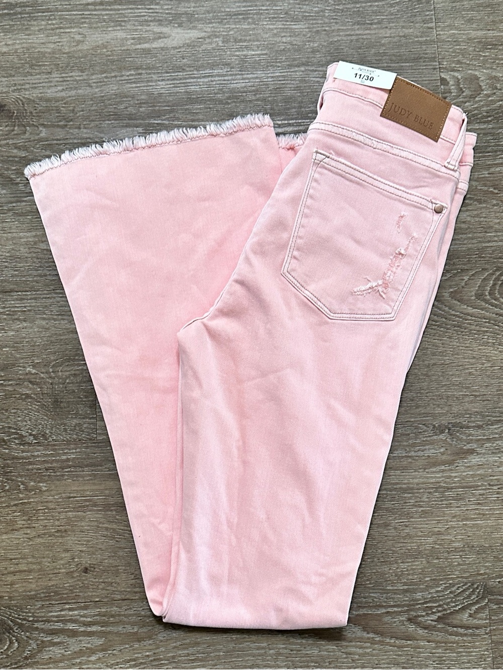 Judy Blue Pretty in Pink Mid-Rise Distressed Jeans Flare Size 11/30 - Picture 12 of 16